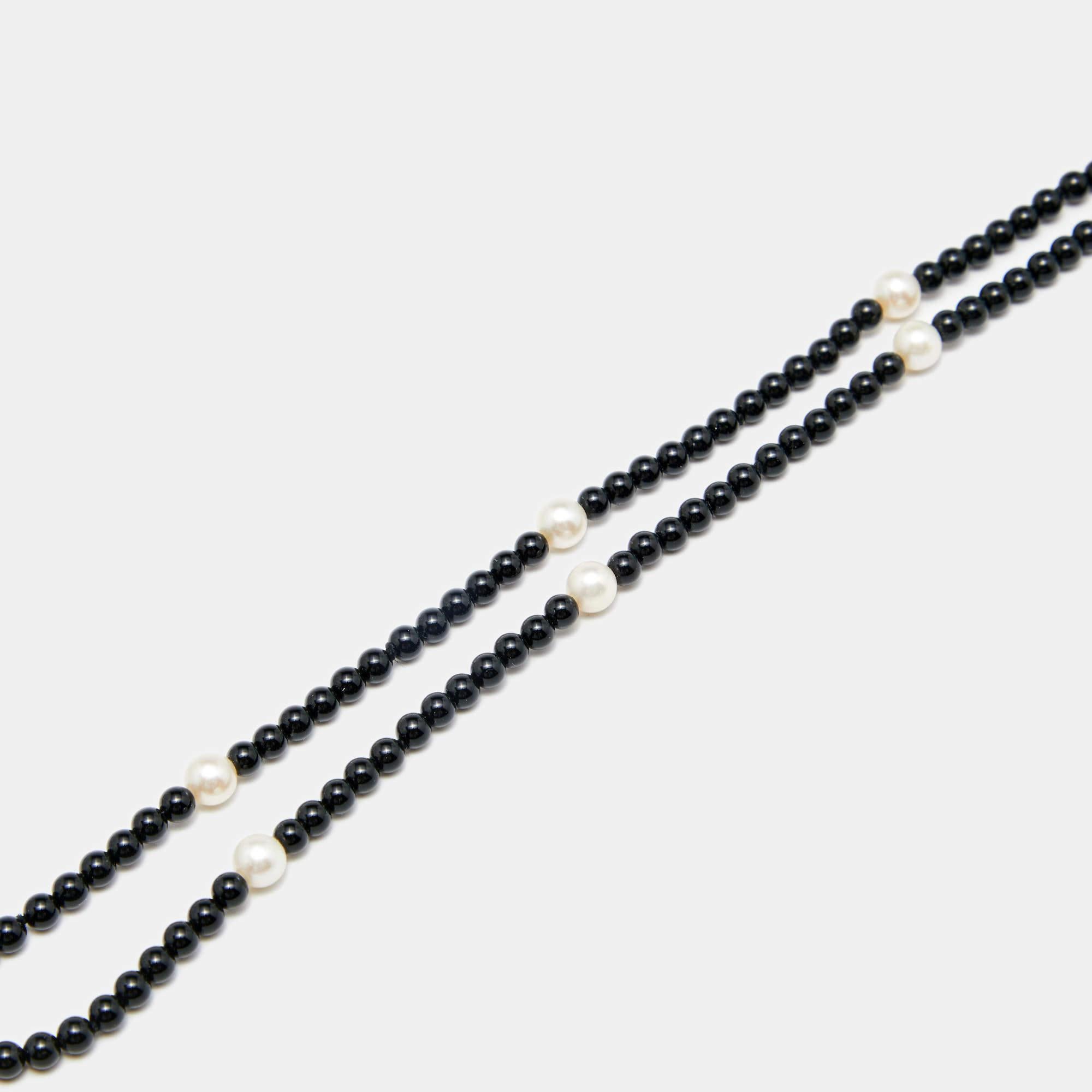Aesthetic Movement Tiffany & Co. Ziegfeld Cultured Pearl Onyx Sterling SilverTassel Necklace
