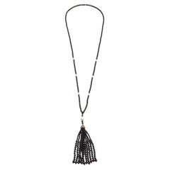 Tiffany & Co. Ziegfeld Cultured Pearl Onyx Sterling SilverTassel Necklace