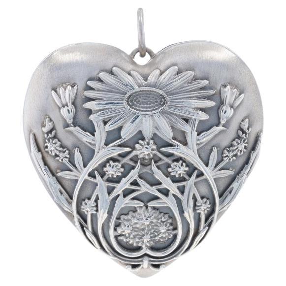 Tiffany & Co. Ziegfeld Daisy Floral Heart Large Locket Pendant Sterling 925 Love For Sale
