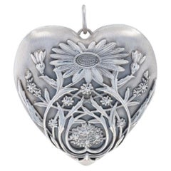 Vintage Tiffany & Co. Ziegfeld Daisy Floral Heart Large Locket Pendant Sterling 925 Love