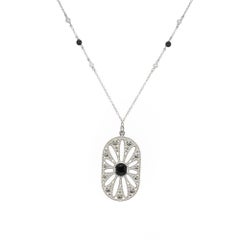 Tiffany & Co Ziegfeld Onyx Pearl Sterling Silver Pendant Necklace