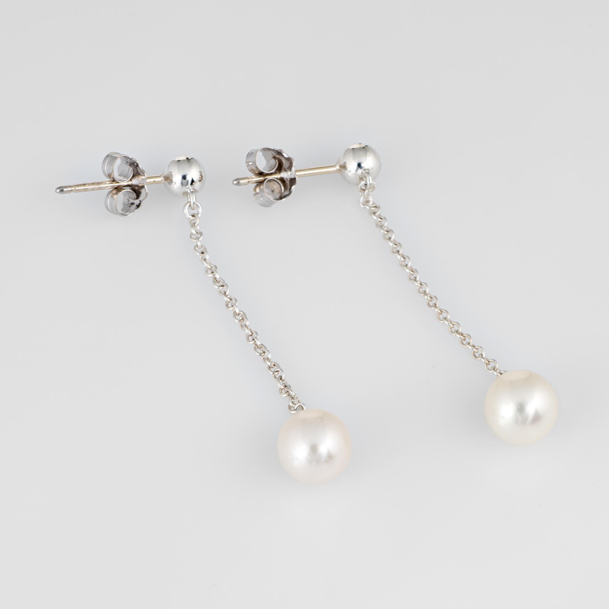 Elegant pair of Tiffany & Co cultured pearl drop earrings crafted in sterling silver. 

Two 6mm freshwater cultured pearls are set into the mounts. The pearls are in excellent condition and free of cracks or chips. 

The Ziegfeld collection is