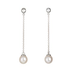 Tiffany & Co. Ziegfeld Pearl Drop Earrings Sterling Silver Estate Fine Jewelry
