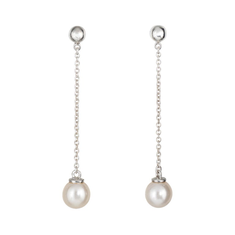 Tiffany and Co. Ziegfeld Pearl Drop Earrings Sterling Silver Estate ...