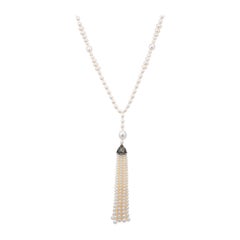 Retro Tiffany & Co. Ziegfeld Pearl Necklace Sterling Silver Long Fringe Tassel Estate