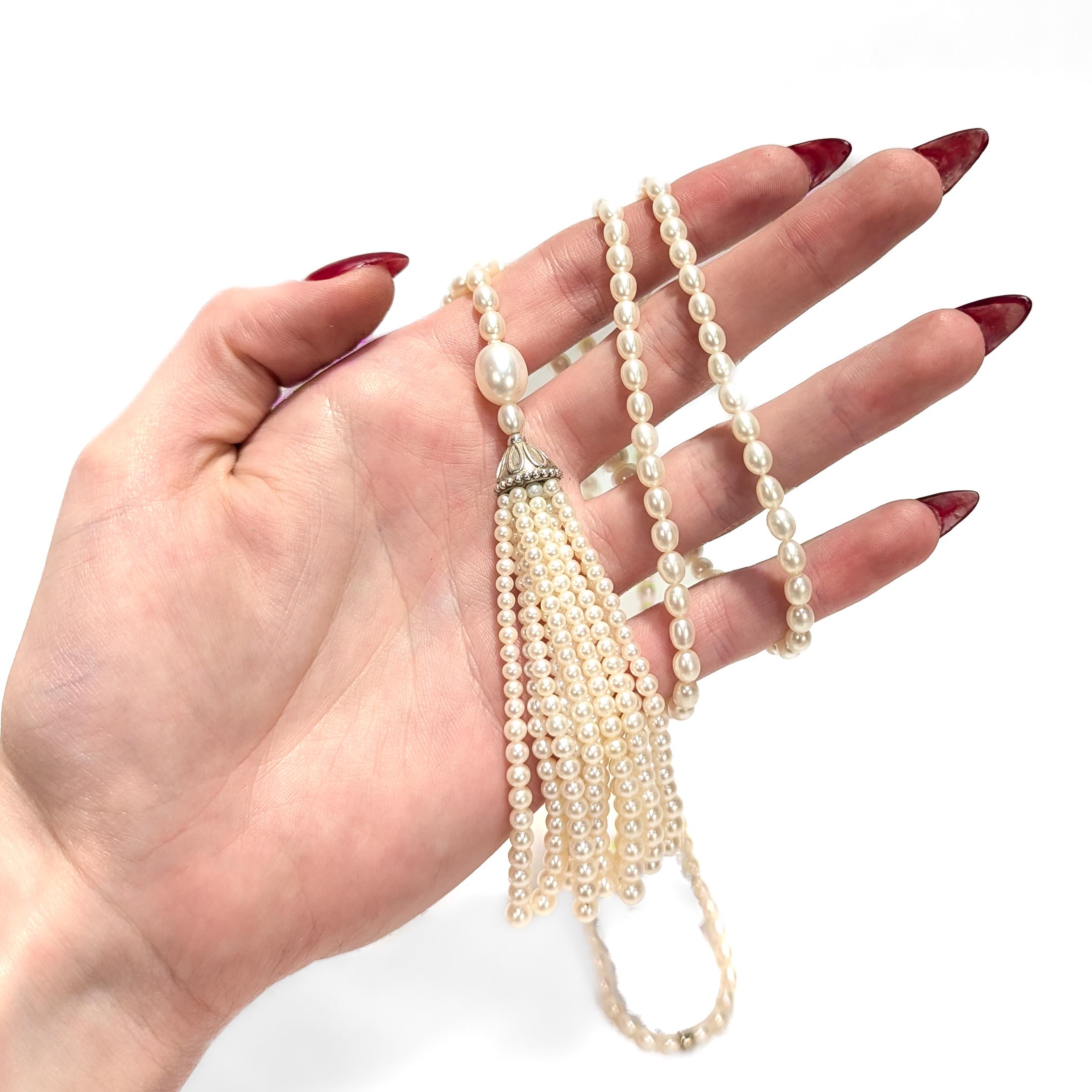 Moderno Tiffany & Co. Ziegfeld Sterling Silver & Pearl Sautoir Necklace in vendita