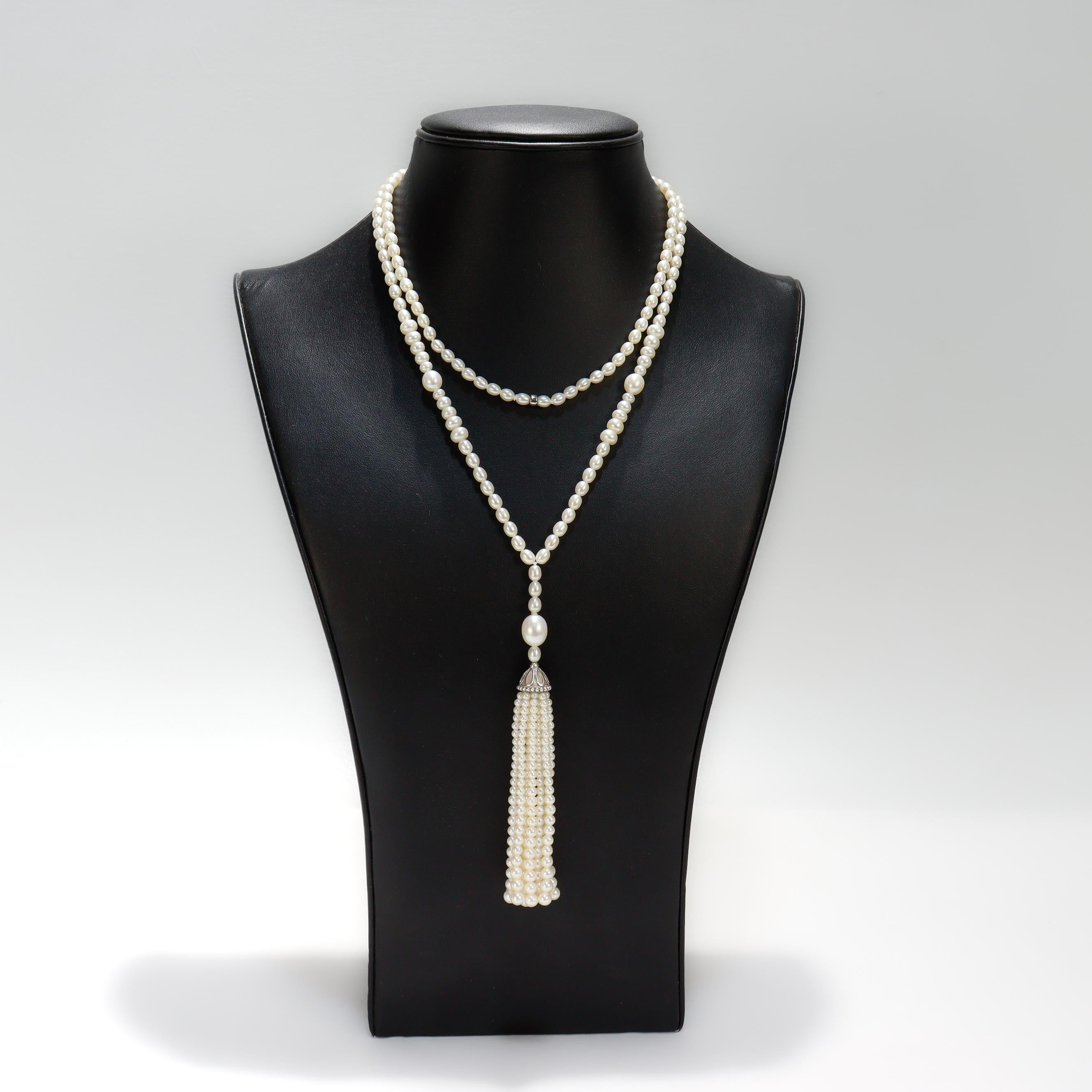 Taglio rotondo Tiffany & Co. Ziegfeld Sterling Silver & Pearl Sautoir Necklace in vendita
