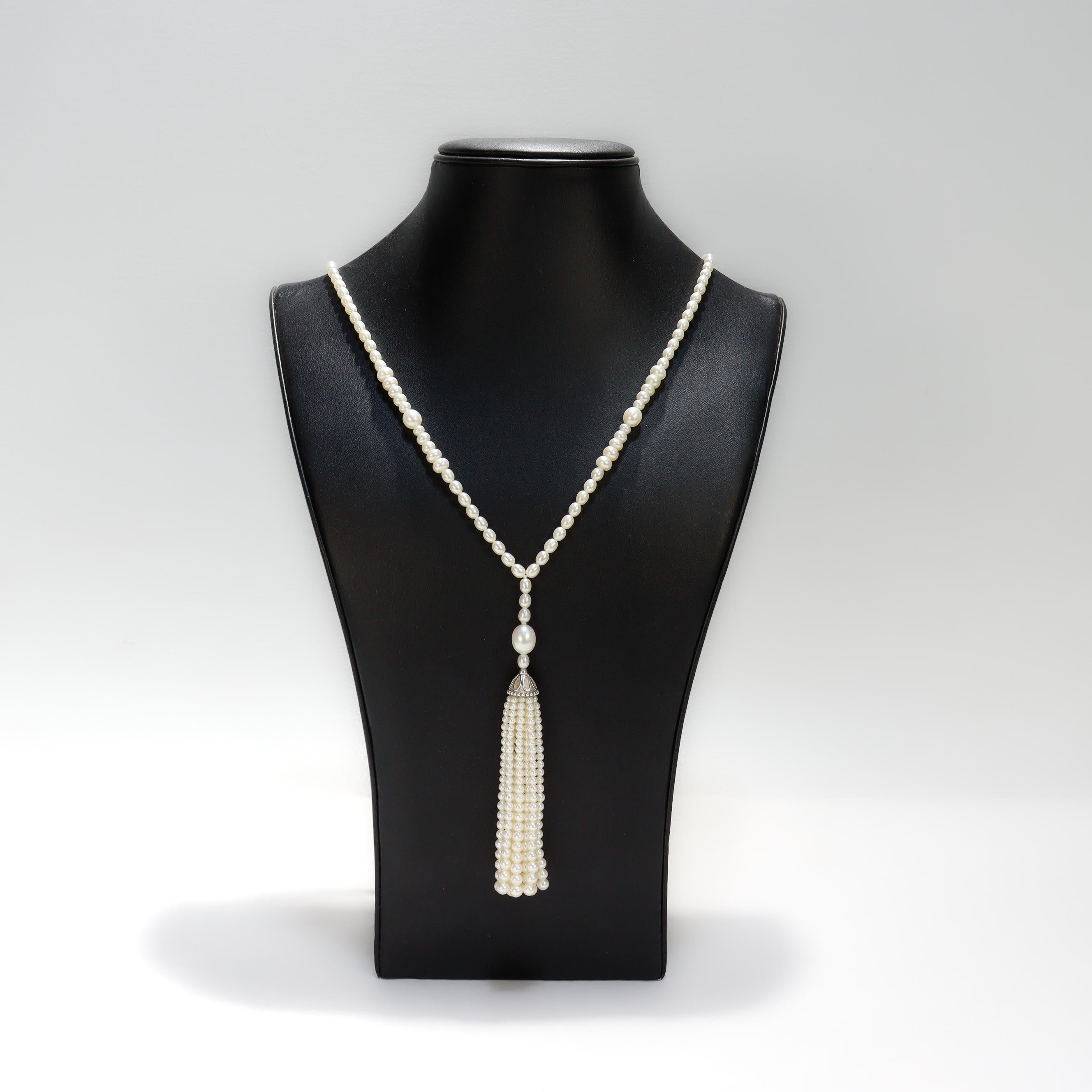 Tiffany & Co. Ziegfeld Sterling Silver & Pearl Sautoir Necklace In condizioni buone in vendita a Philadelphia, PA