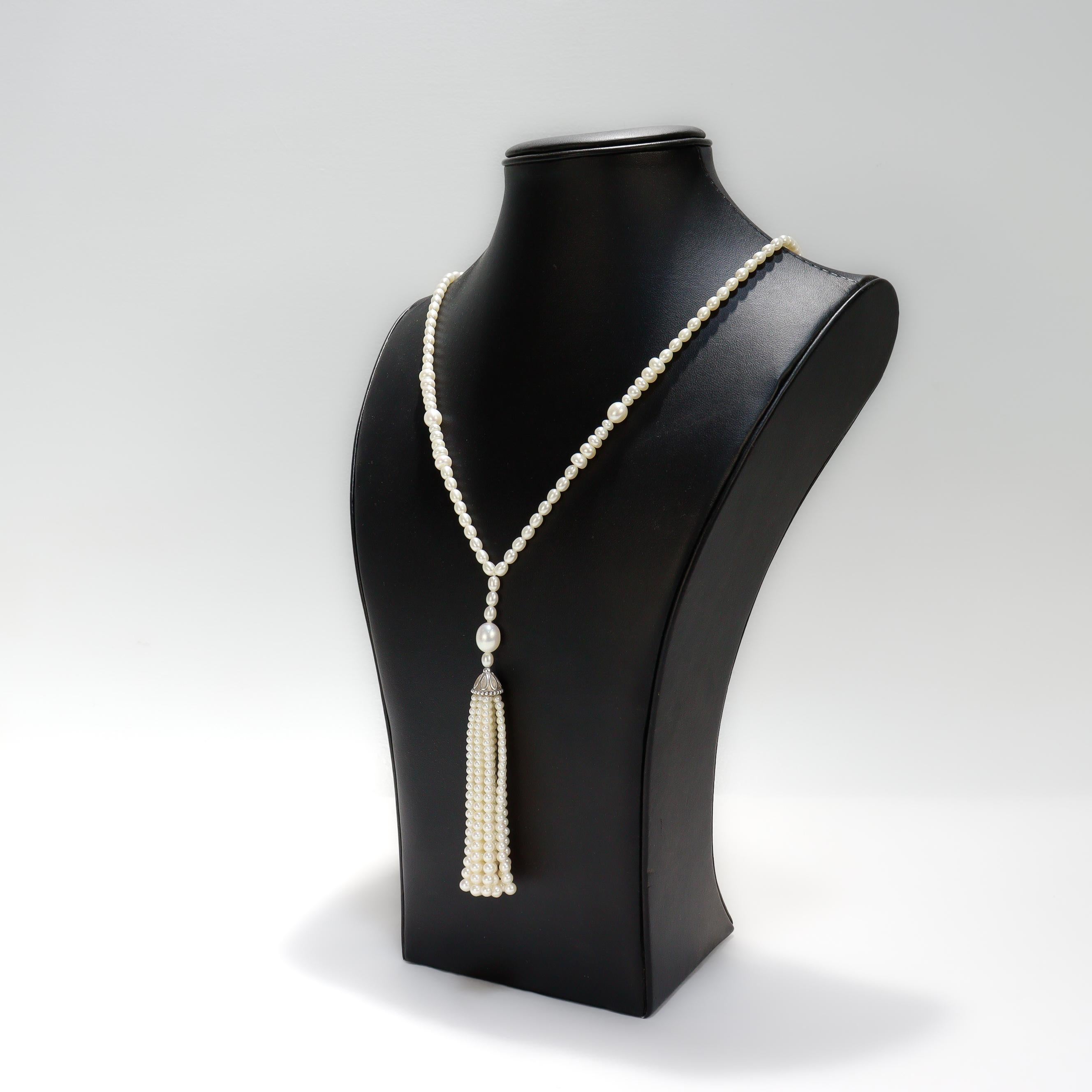 Donna Tiffany & Co. Ziegfeld Sterling Silver & Pearl Sautoir Necklace in vendita