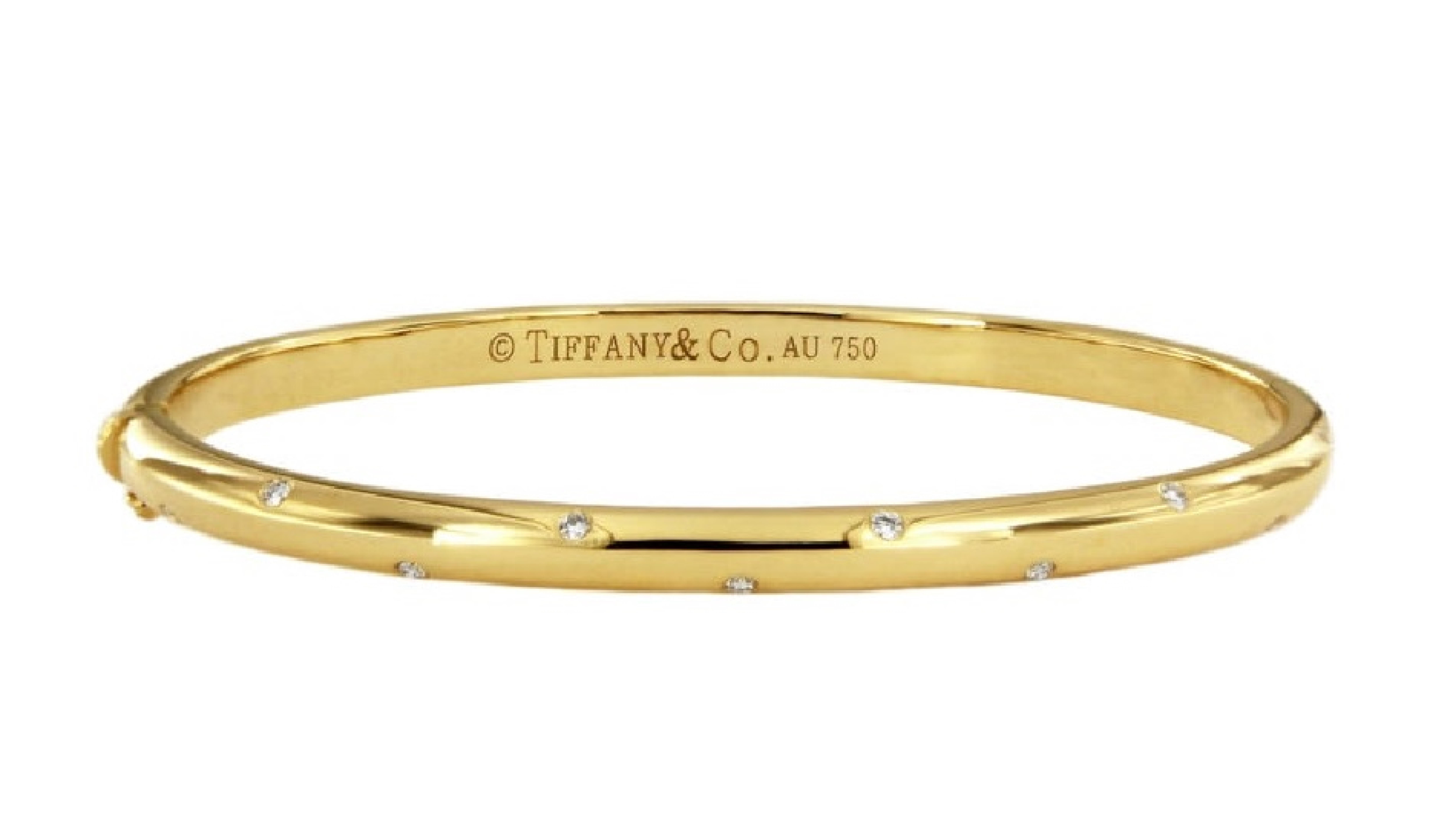 Tiffany & Co.18k Yellow Gold Diamond Etoile Bangle Bracelet, Medium Size In Excellent Condition In New York, NY