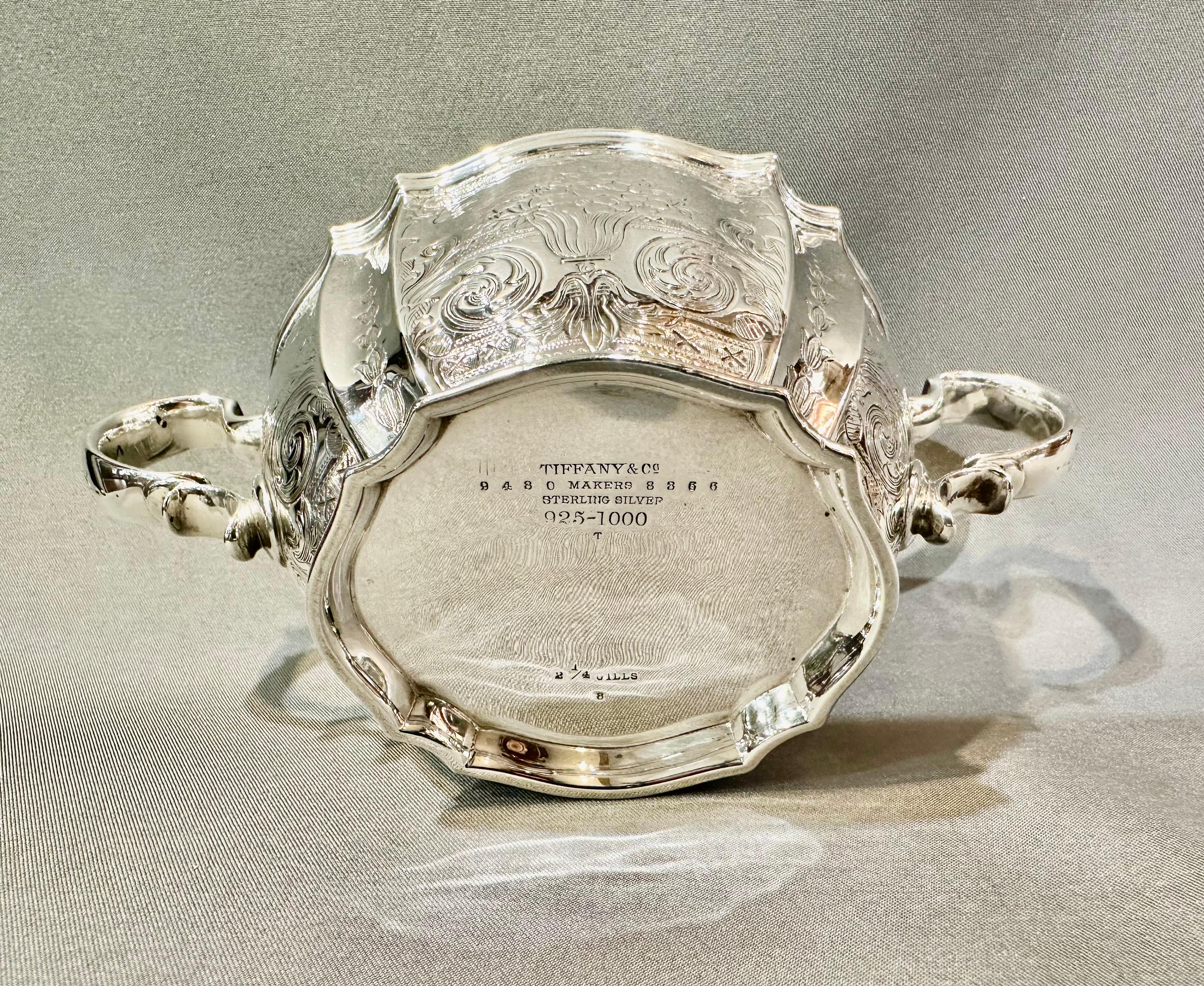 Tiffany Co Coffee/Tea Set  Antique Victorian Regency American Engraved Sterling  In Excellent Condition For Sale In Laguna Beach, CA