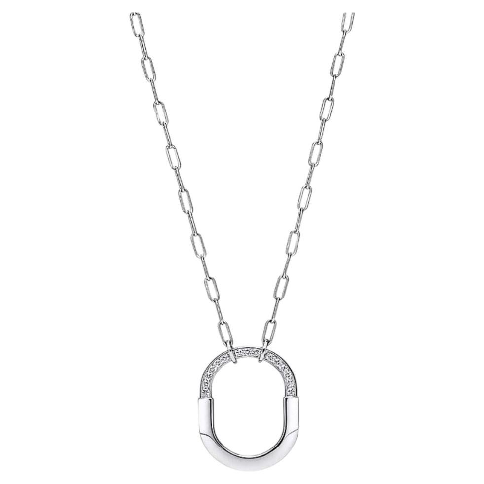 Tiffany & Co.Lock Collection White Gold Half-Pave Diamond Double U Lock Necklace For Sale