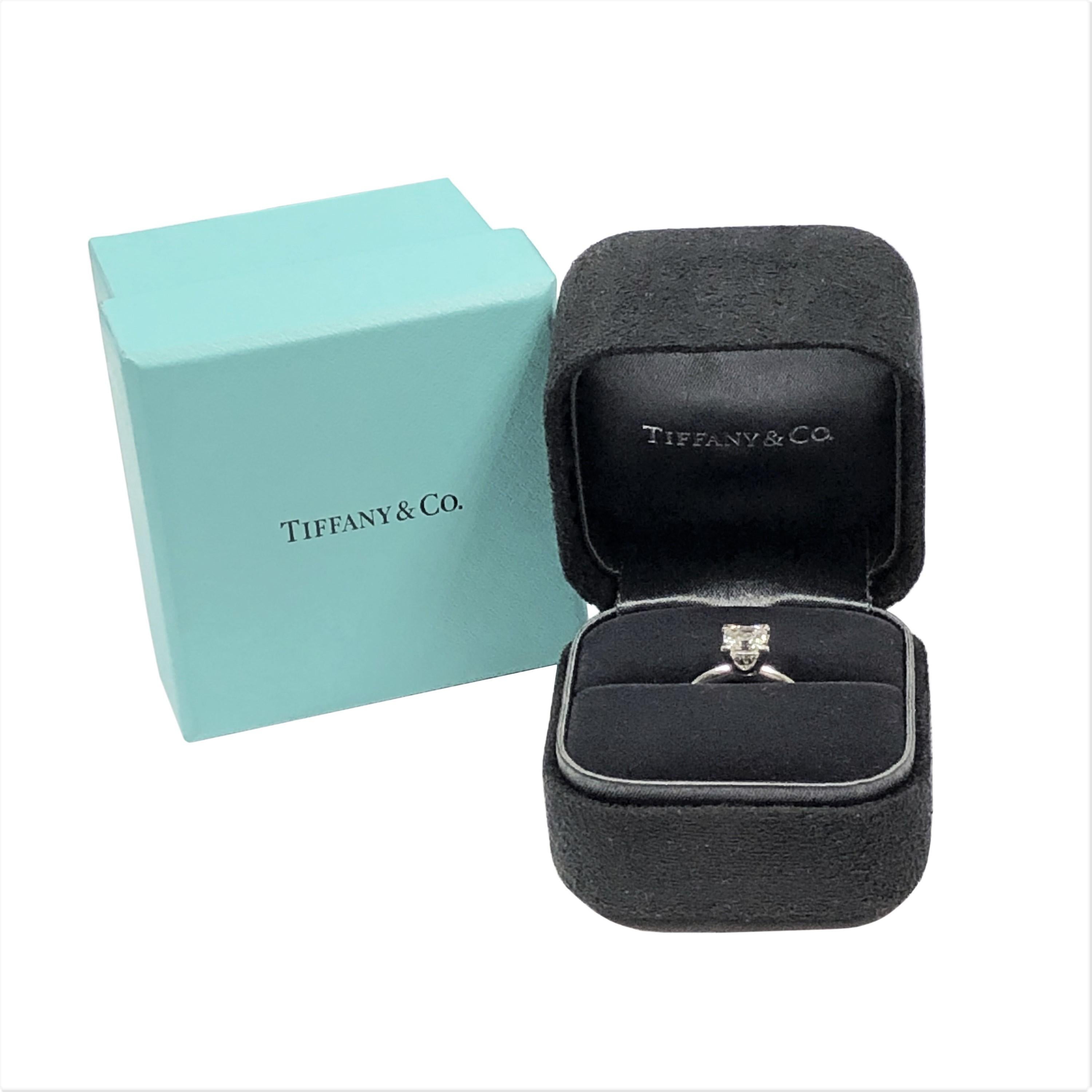 Square Cut Tiffany & Co 1 Carat Square Step Cut Diamond and Platinum Engagement Ring