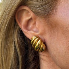Tiffany & Company 18 Karat Yellow Gold Ribbed Shrimp Style Earclip Earrings