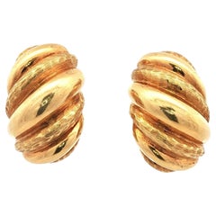 Tiffany & Company 18 Karat Yellow Gold Ribbed Shrimp Style Earclip Earrings