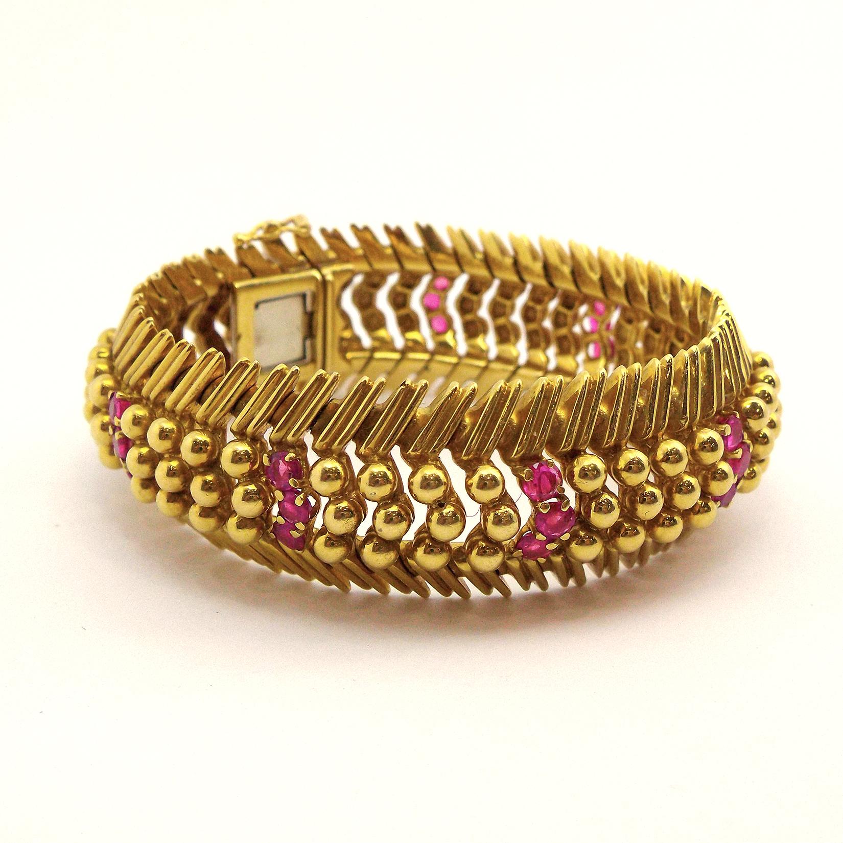 Women's Tiffany & Company 18 Karat Yellow Gold Ruby Bracelet, circa 1950s For Sale