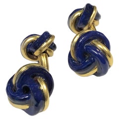 Tiffany & Company 18k and Cobalt Enamel Classic Knot Cufflinks