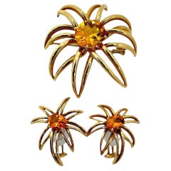 Tiffany & Company 18k Gold and Citrine " Fireworks" Brooch and Earrings Set