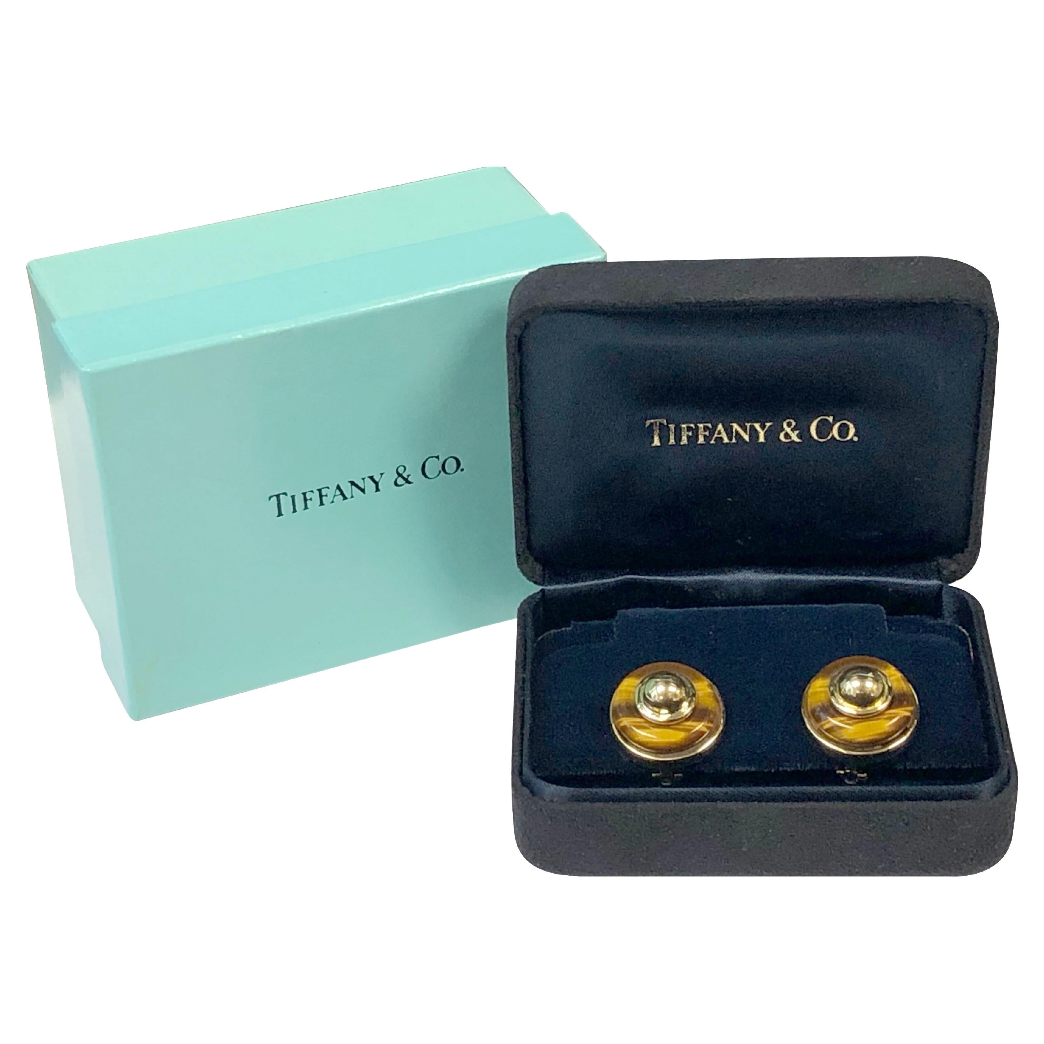 Tiffany & Company, boucles d'oreilles oeil de tigre 18 carats en vente