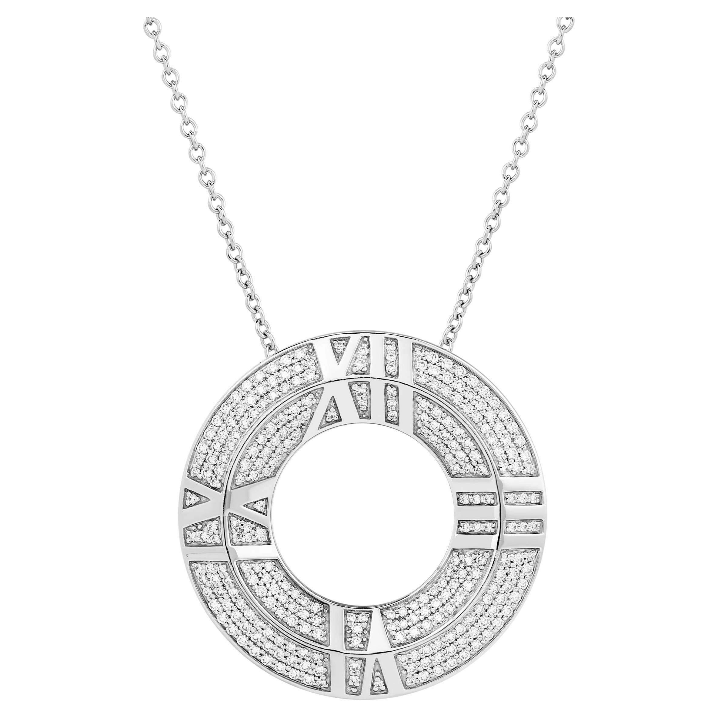 Tiffany & Company 18K White Gold Diamond Atlas Roman Numeral Pendant On Chain