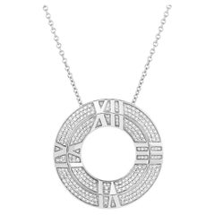 Tiffany & Company 18K White Gold Diamond Atlas Roman Numeral Pendant On Chain