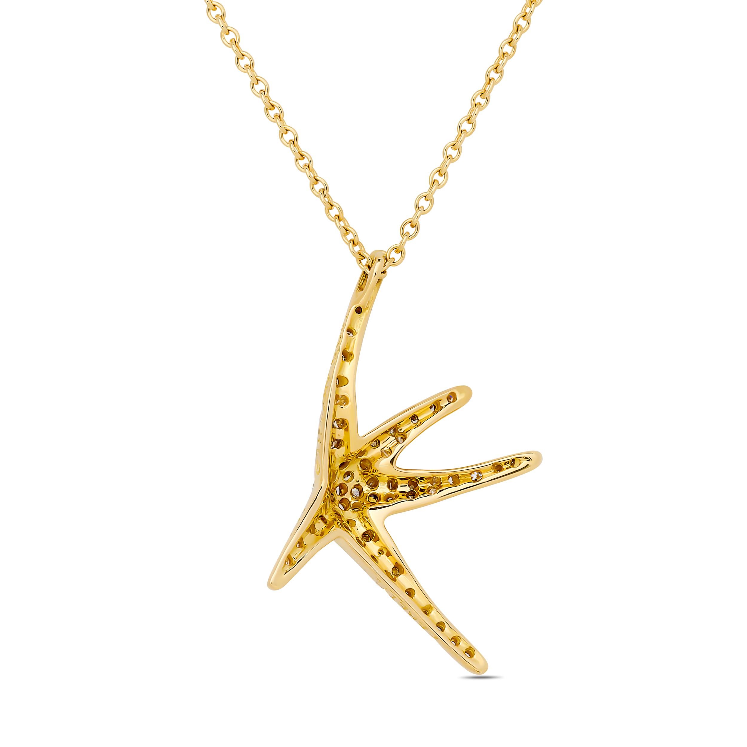 Tiffany & Company 18K Yellow Gold Diamond Starfish Pendant on 18K Yellow Gold Ch (Rundschliff) im Angebot