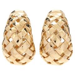 Tiffany & Company 18K Yellow Gold Vannerie Basketweave Clip On Hoop Earrings