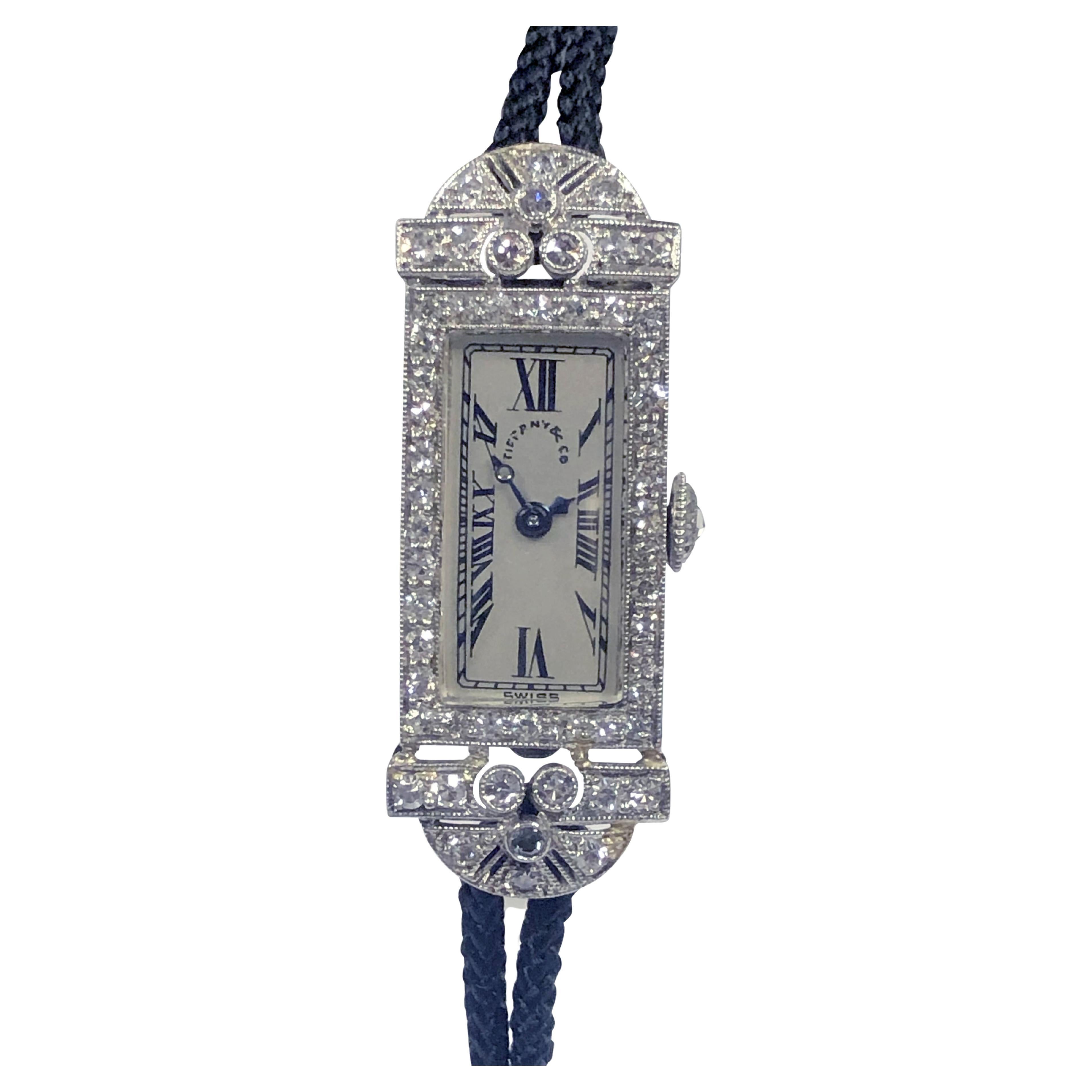 Tiffany & Company 1920s Art Deco Platinum and Diamond C.H. Montre-bracelet Meylan