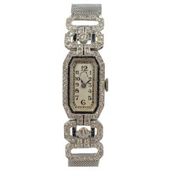 Tiffany & Company 1920s Platinum Diamond and Onyx Ladies Bracelet Watch