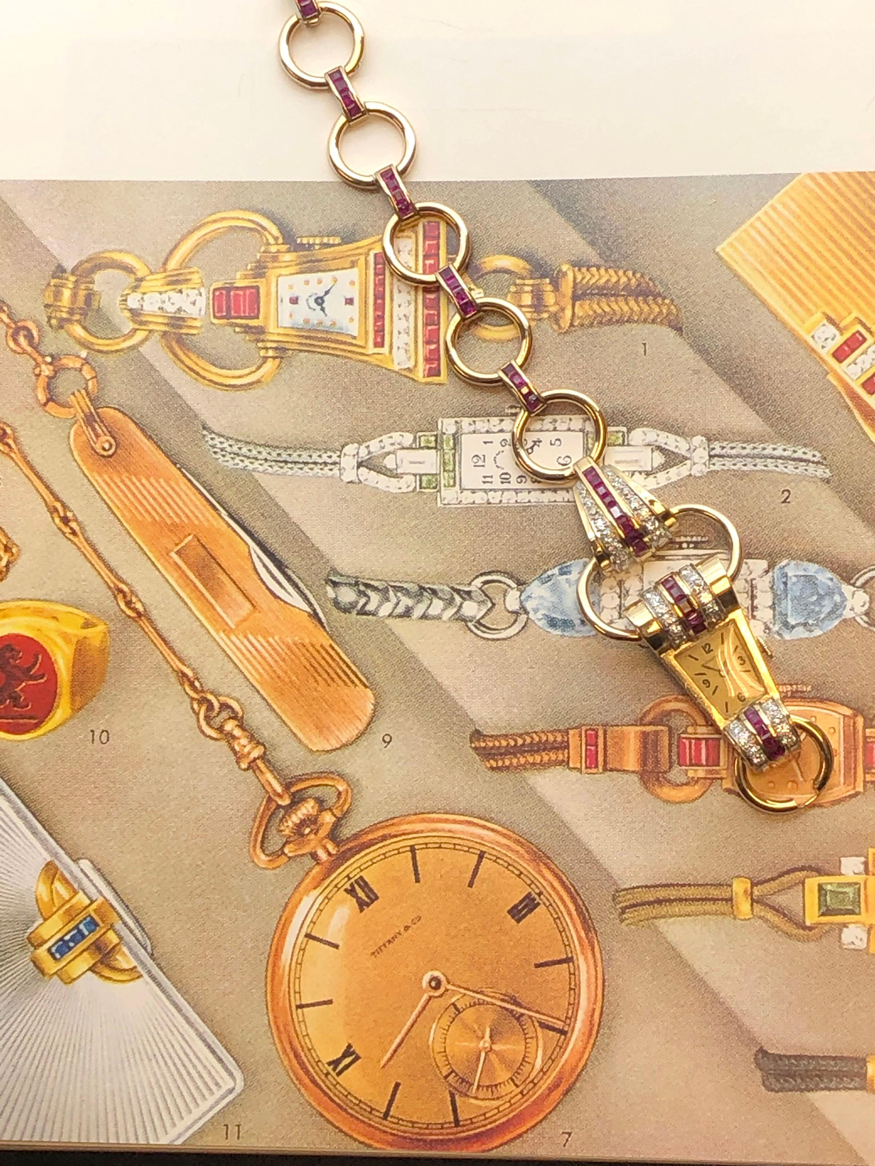 Tiffany & Company 1940s Retro Ladies Gold and Gem Set Bracelet Watch 2