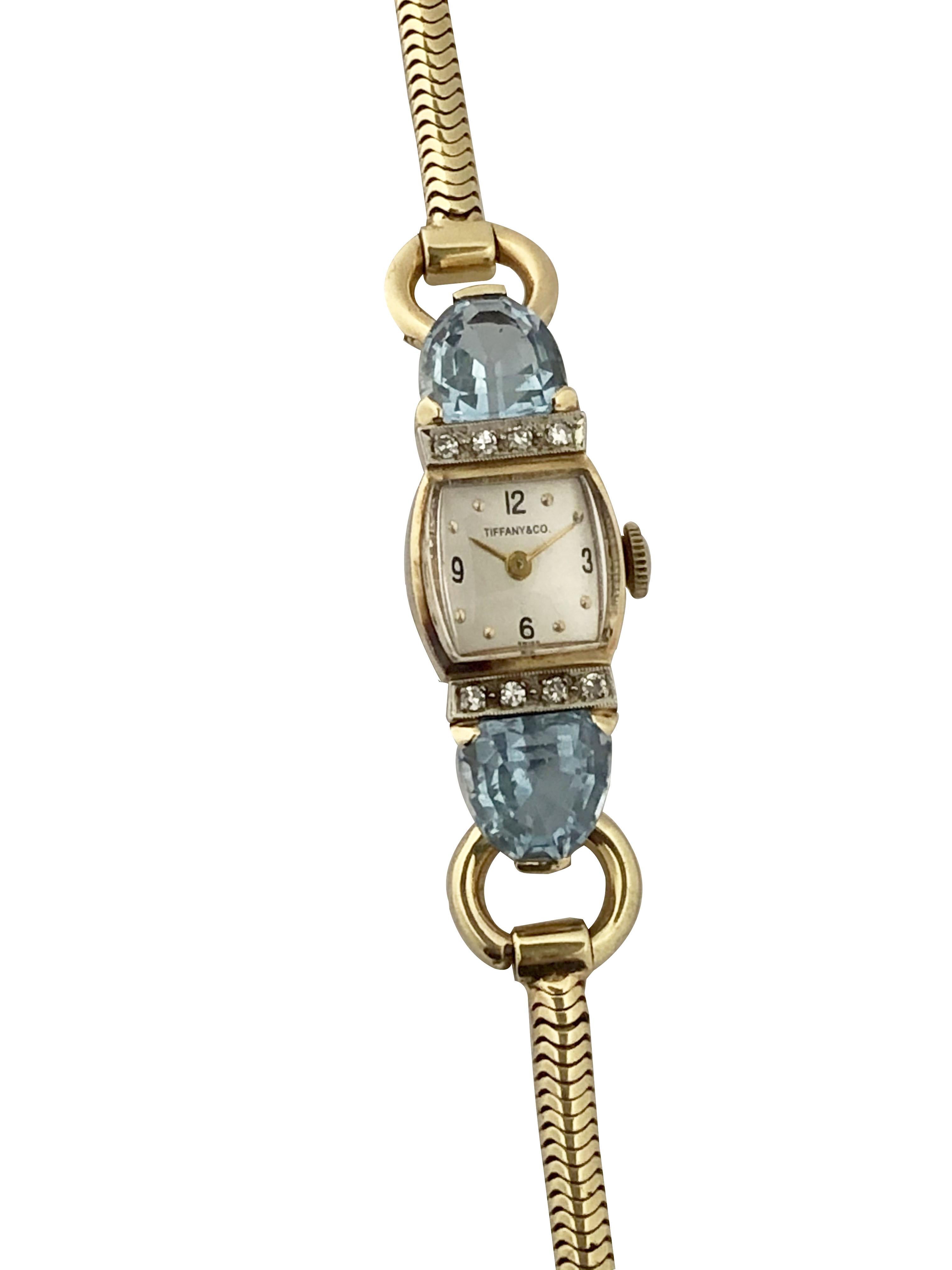 Round Cut Tiffany & Co. 1940s Yellow Gold and Gem Set Ladies Mechanical Wristwatch