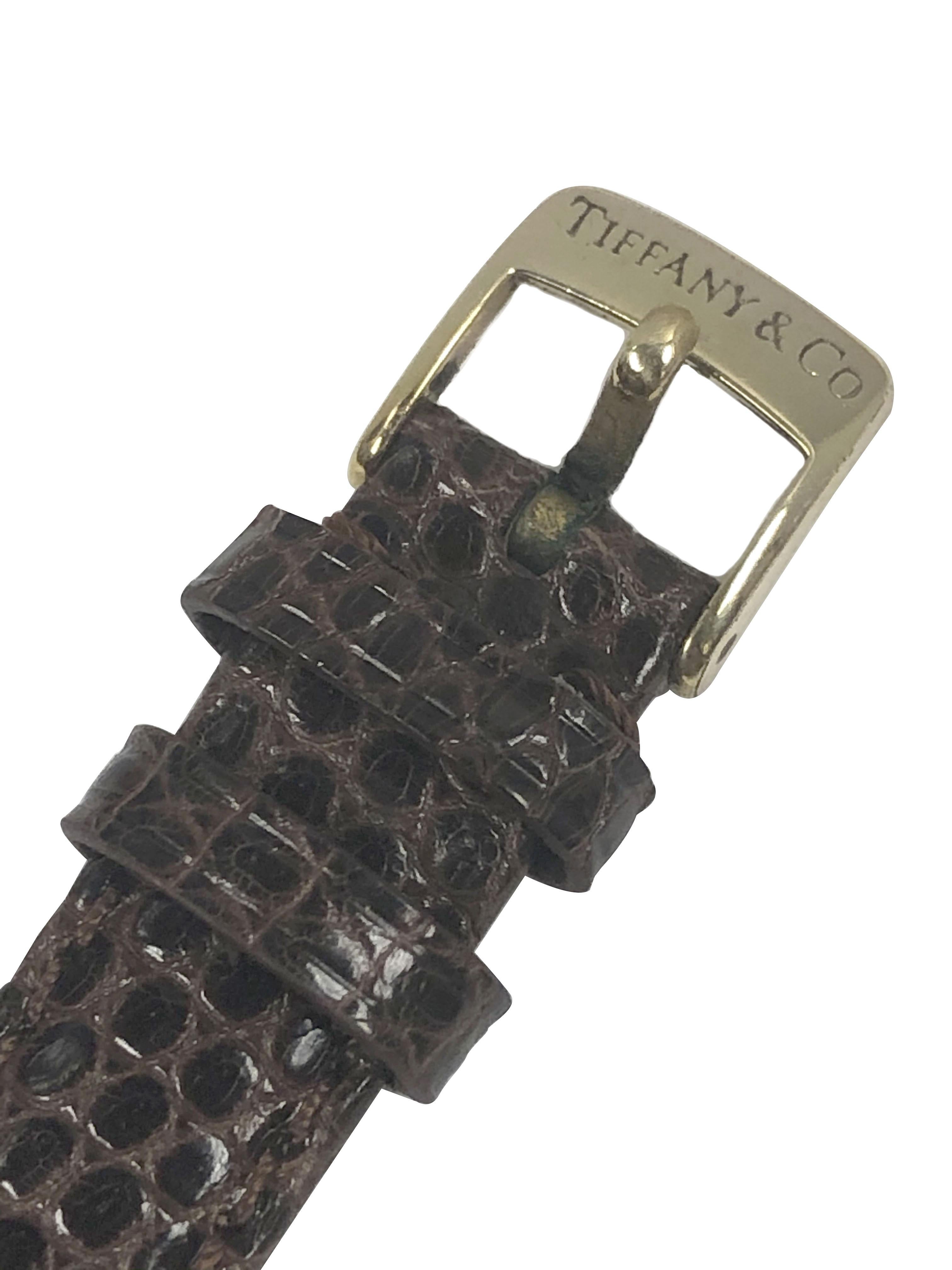 Tiffany & Company 2 Time Zone Yellow Gold Mid Size Wrist Watch In Excellent Condition In Chicago, IL