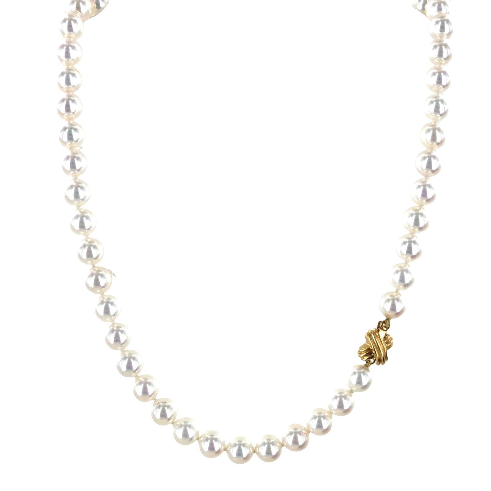 Tiffany & Company Akoya Essential 8mm Cultured Pearl Necklace 18KYG X Clasp In Excellent Condition For Sale In Boca Raton, FL