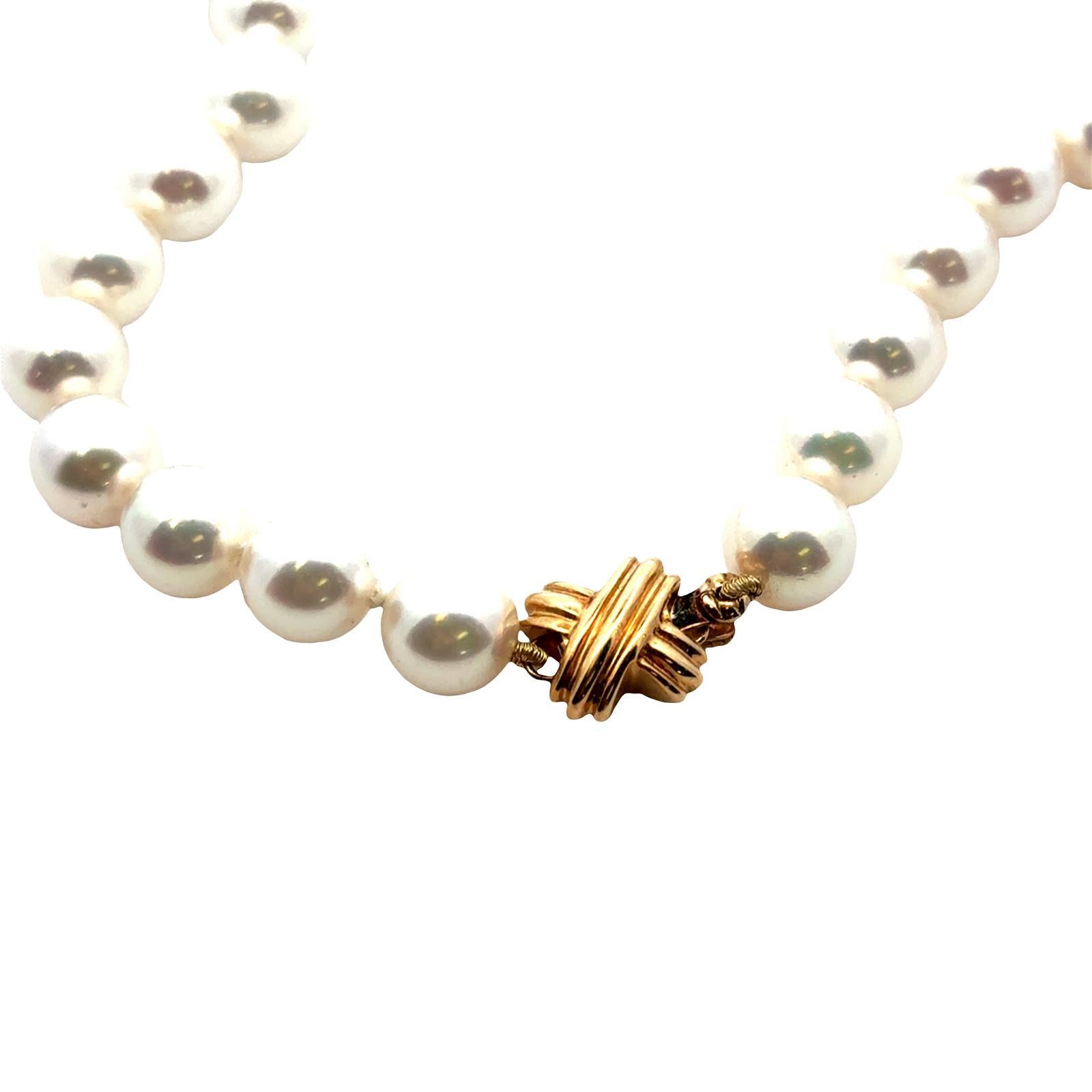 Women's Tiffany & Company Akoya Essential 8mm Cultured Pearl Necklace 18KYG X Clasp For Sale