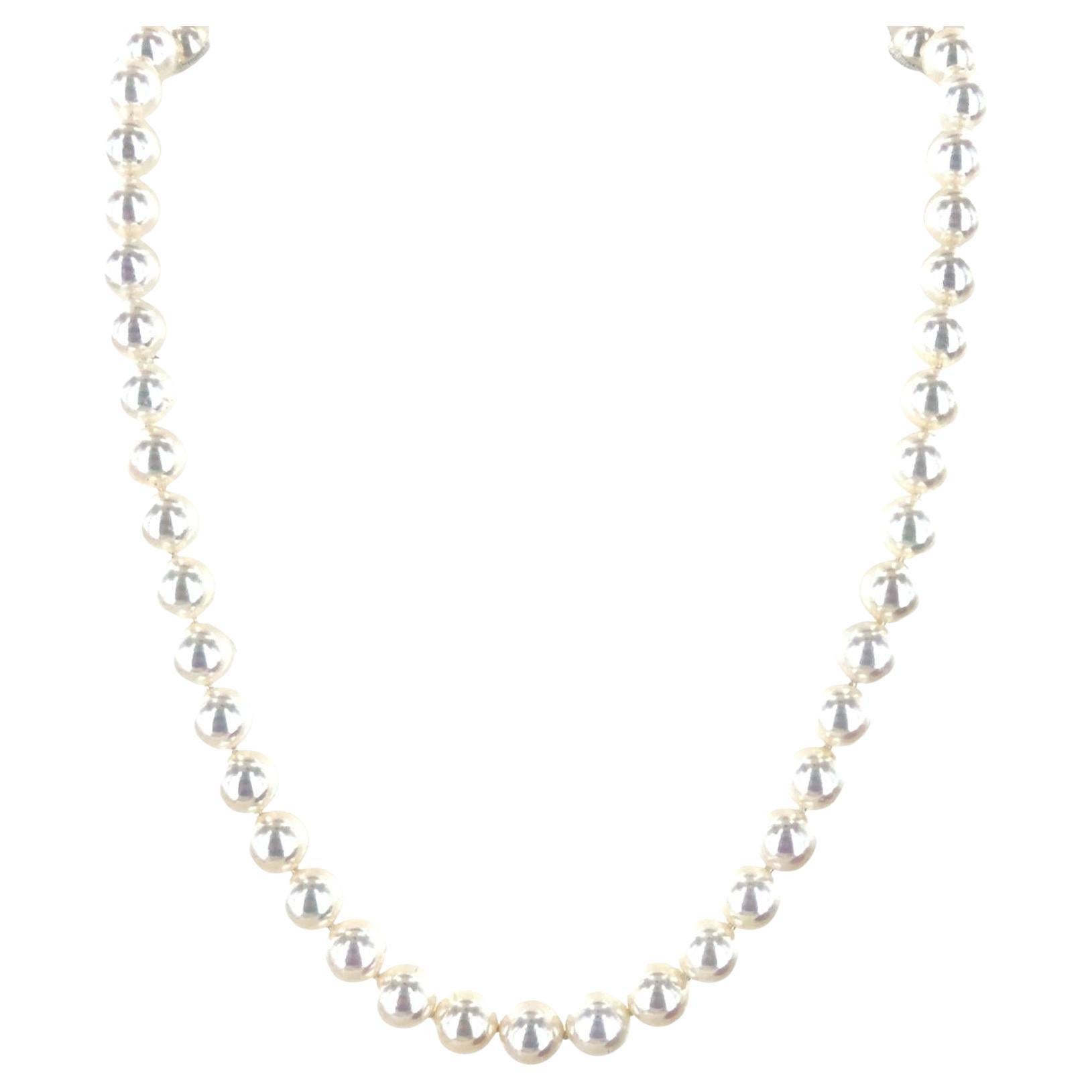 Tiffany & Company Akoya Essential 8mm Cultured Pearl Necklace 18KYG X Clasp For Sale