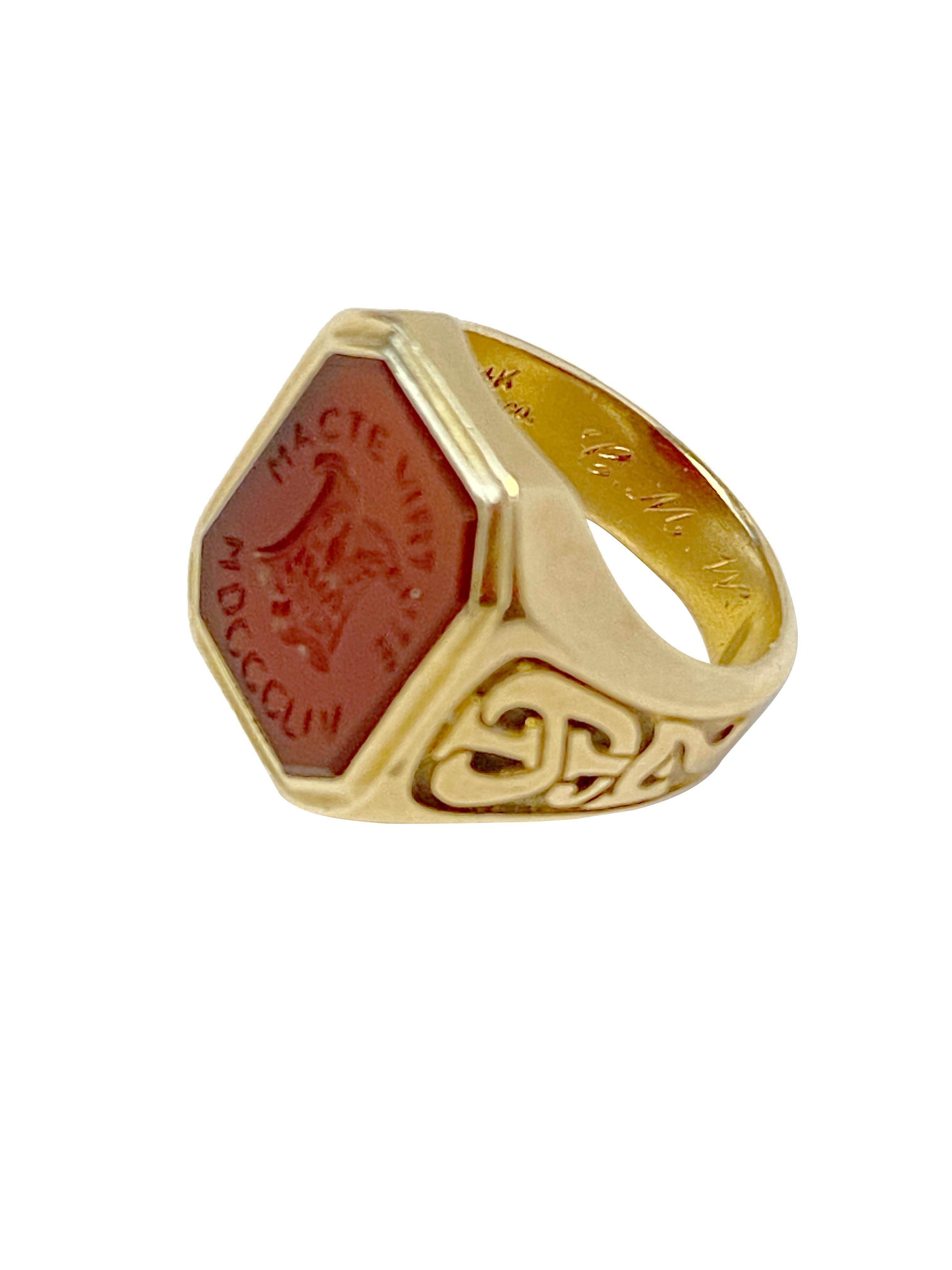 Cabochon Tiffany & Company Antique Yellow Gold Intaglio Crest Signet Ring For Sale