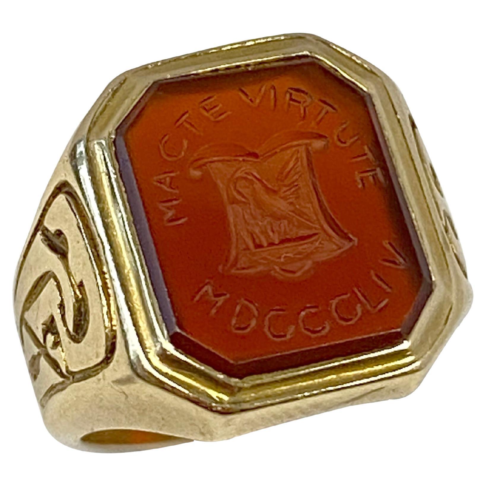 Tiffany & Company Antique Yellow Gold Intaglio Crest Signet Ring For Sale