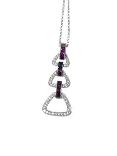 Tiffany & Company Art Deco Style Platinum Diamond Ruby Pendant Necklace