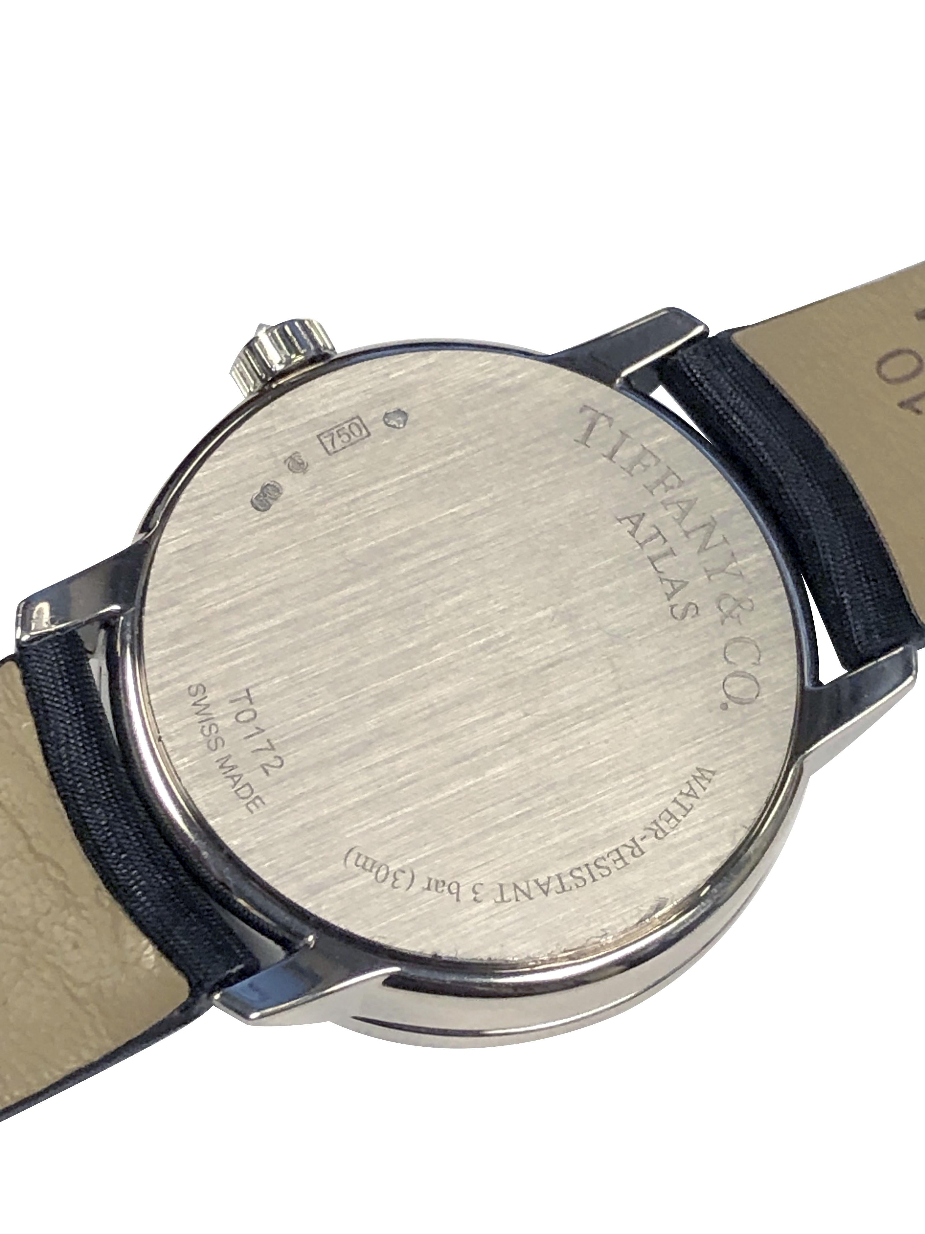 Reloj de pulsera Tiffany & Company Atlas de oro blanco y diamantes de tamaño mediano Corte redondo en venta