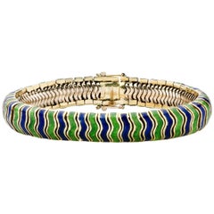 Tiffany & Company Blue Green Enamel 18 Karat Yellow Gold Vintage Bracelet