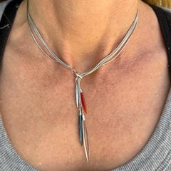 Tiffany & Company Carnelian Hematite Quartz Gemstone 18KWG Lariat Necklace
