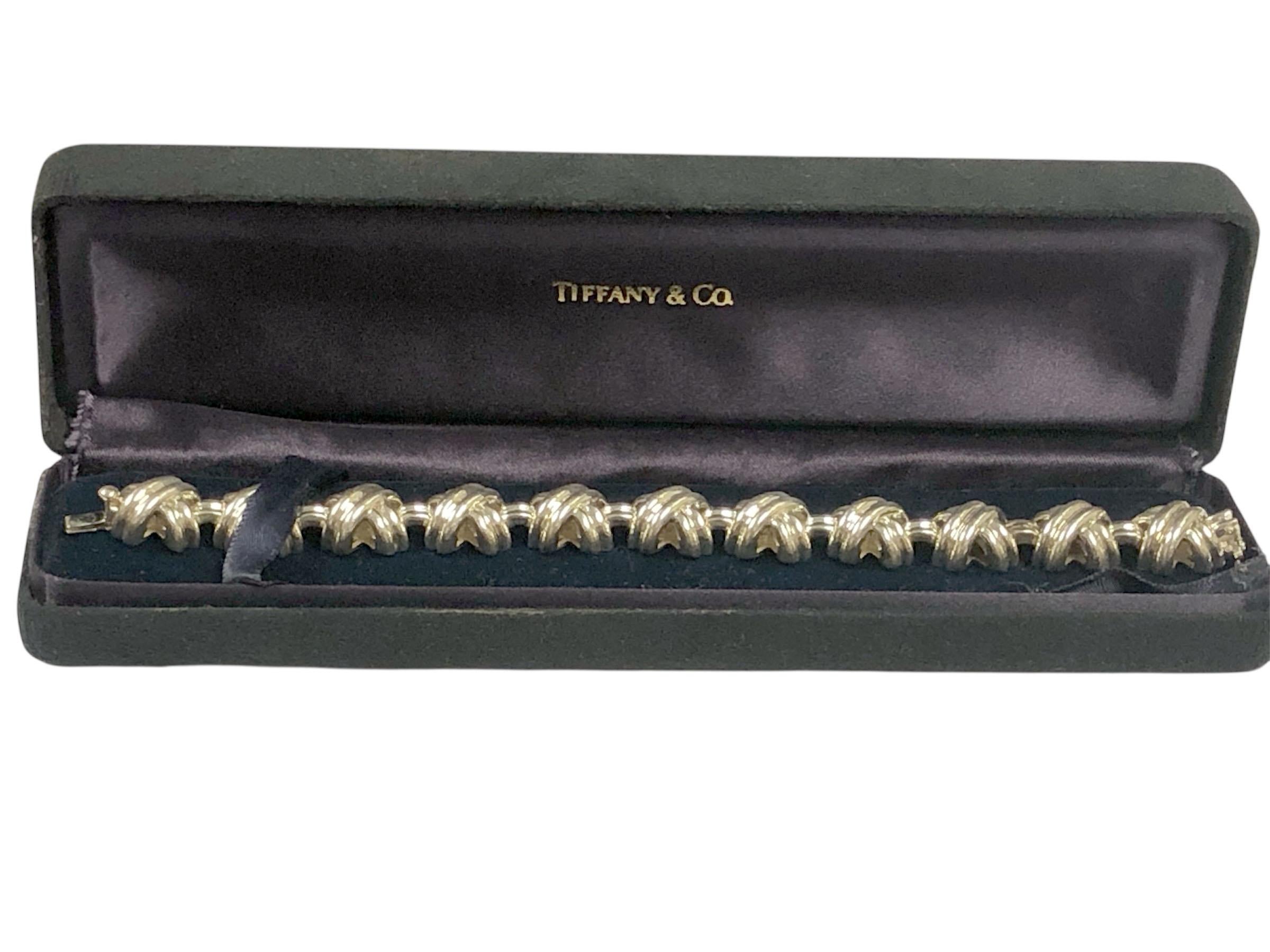 Women's or Men's Tiffany & Company Classic X Sterling Silver Bracelet For Sale