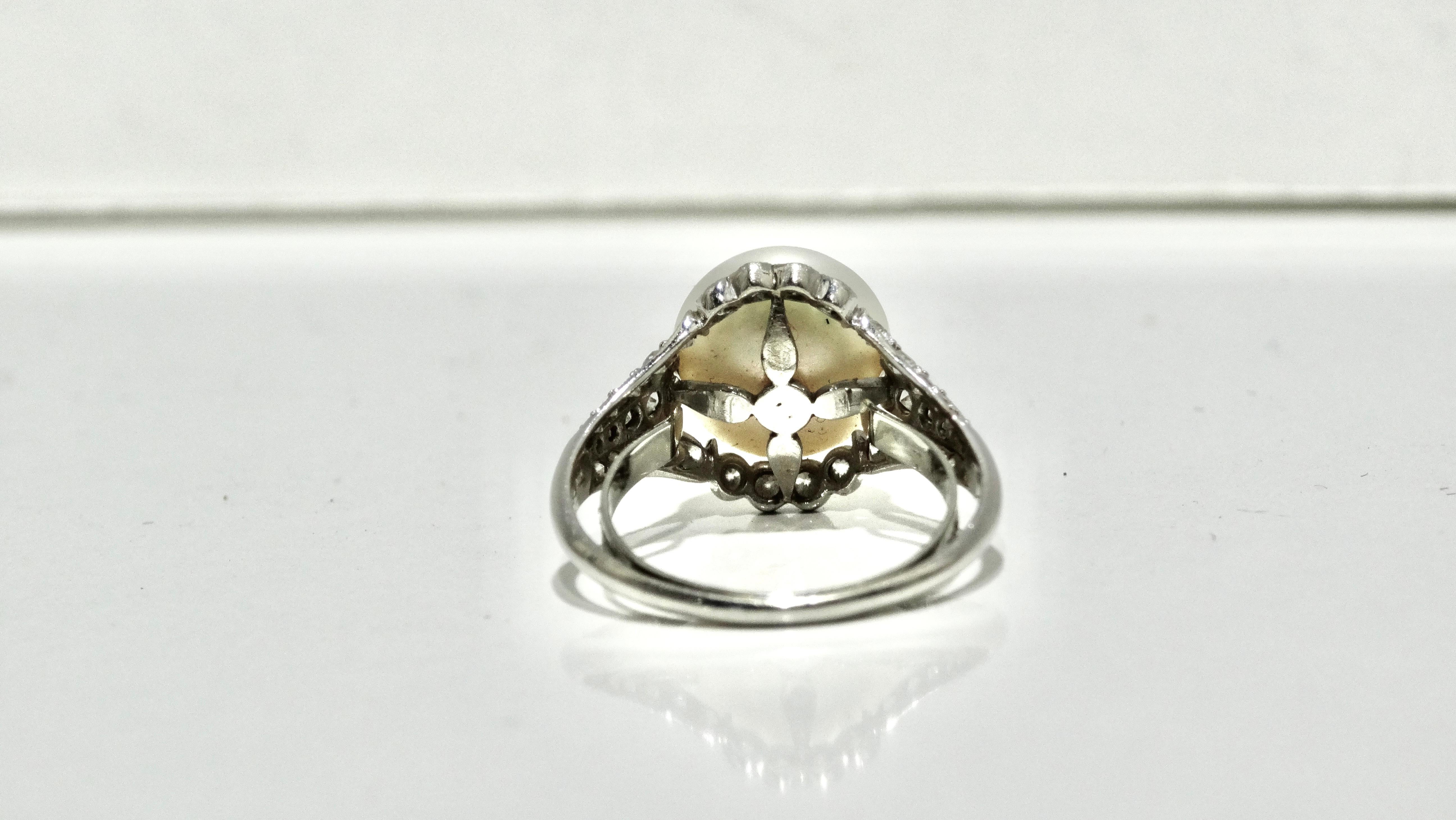 Tiffany & Company Cultured Pearl, Diamond, Platinum Ring In Excellent Condition In Scottsdale, AZ