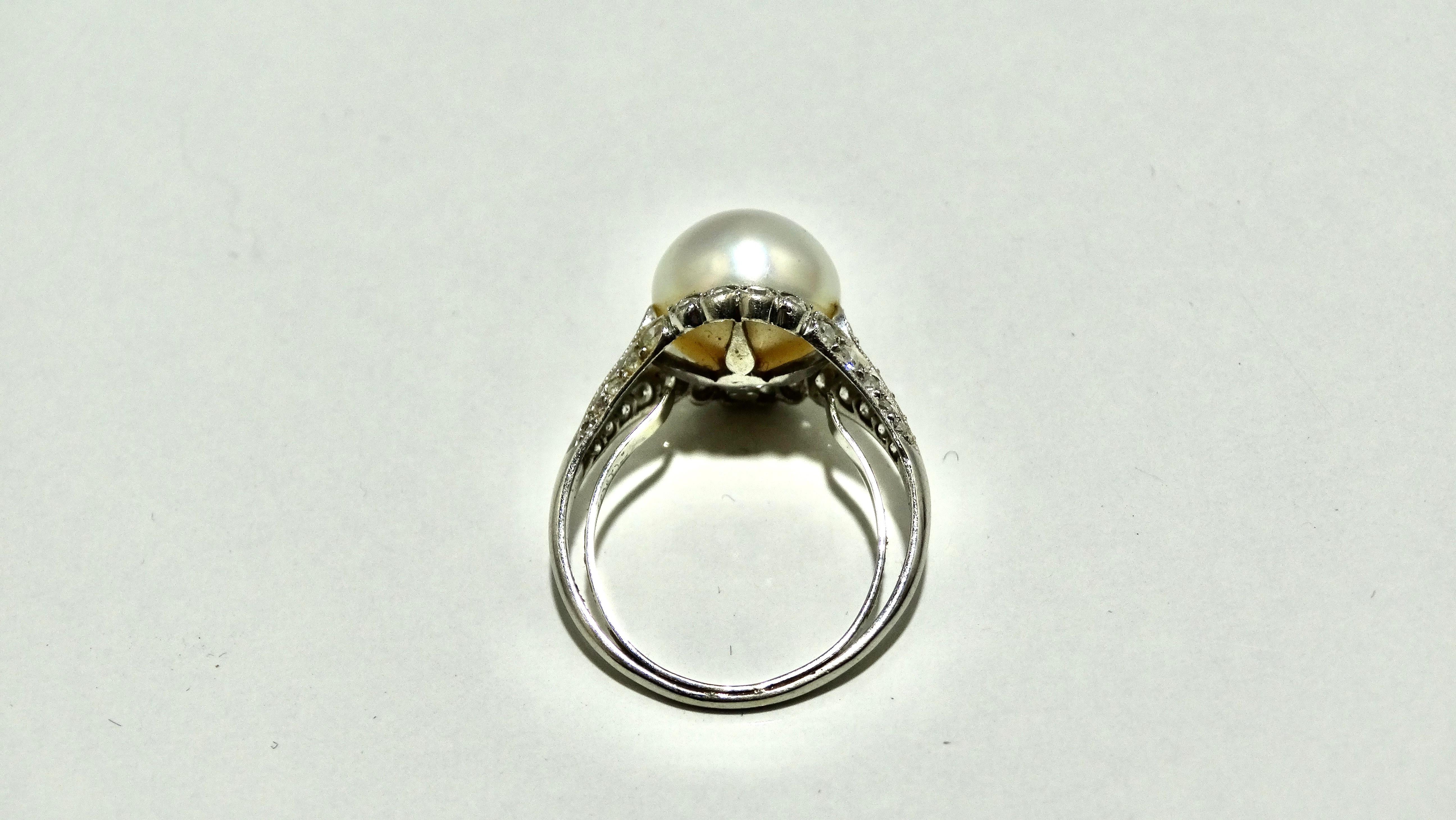 Women's or Men's Tiffany & Company Cultured Pearl, Diamond, Platinum Ring