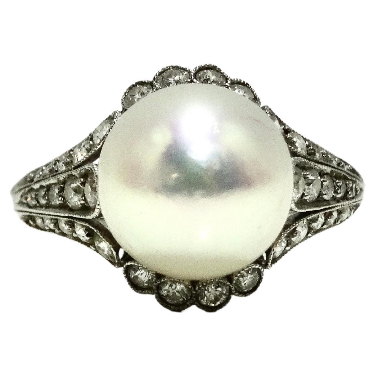 Tiffany & Company Cultured Pearl, Diamond, Platinum Ring