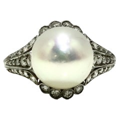 Vintage Tiffany & Company Cultured Pearl, Diamond, Platinum Ring