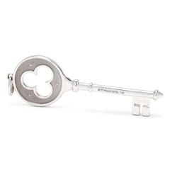Tiffany & Company Diamond Trefoil Key Pendant, 18K White Gold, Length 2.25 Inch