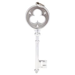 Tiffany & Company Diamond Trefoil Key Pendant, 18K White Gold, Length 2.25 Inch