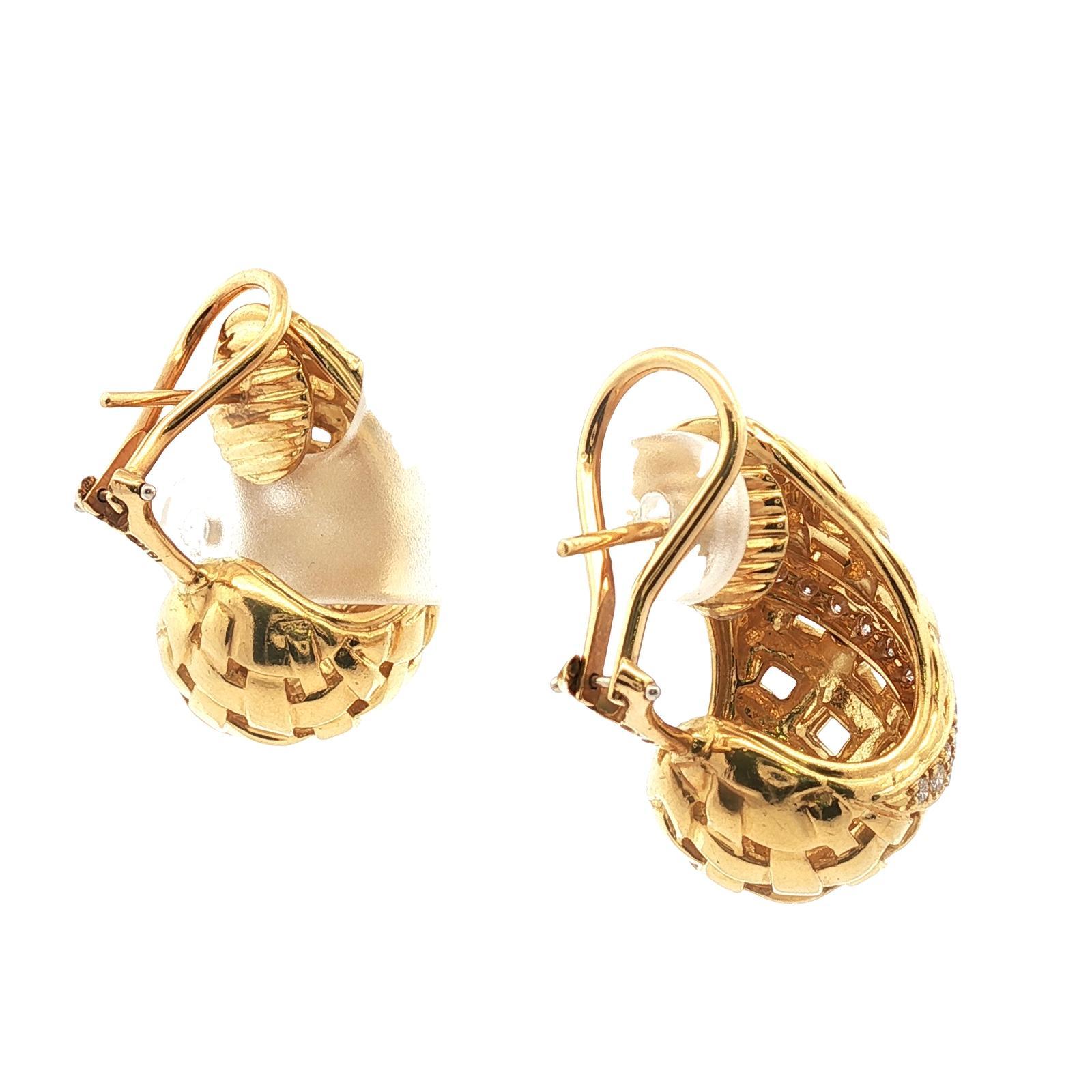 Tiffany & Company - Boucles d'oreilles Vannerie en or jaune 18 carats et diamants en vente 1