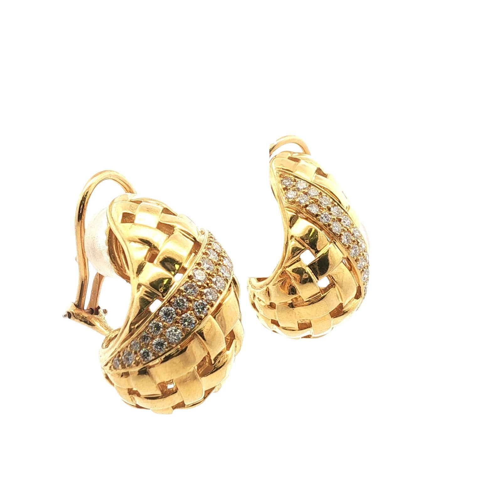Tiffany & Company - Boucles d'oreilles Vannerie en or jaune 18 carats et diamants en vente 2